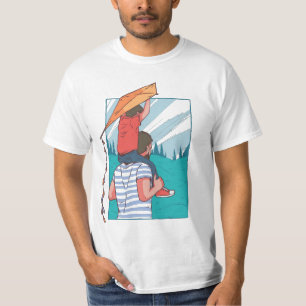 Padre e hijo de camisetas y cometa