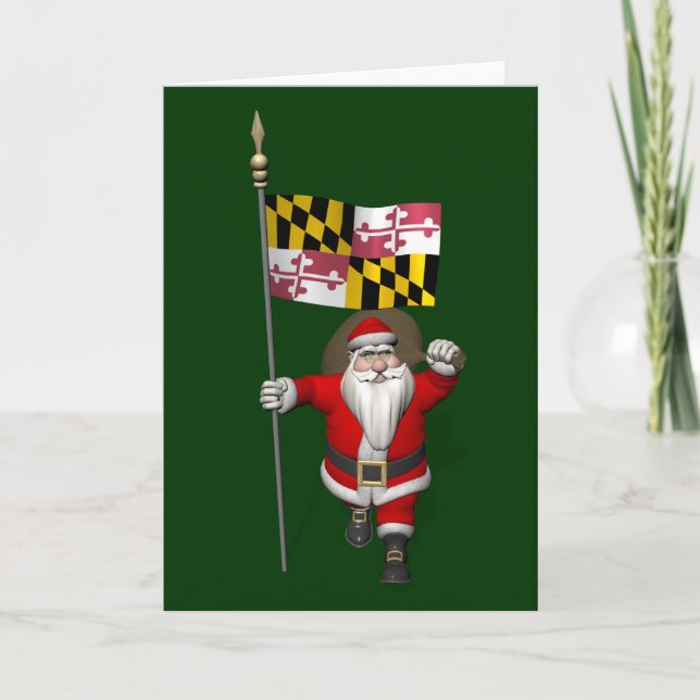 Padre Navidad Con Bandera De Maryland (Anverso)