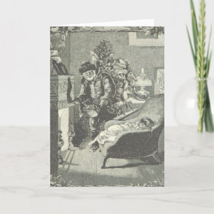 Padre Vintage Navidad Santa Claus Baby Fireside