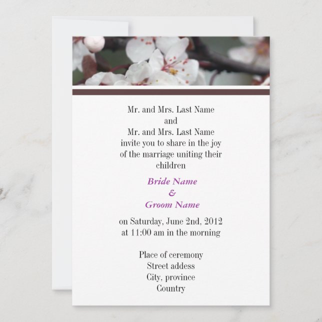 Padres novios y novios, invitación a la boda (Anverso)