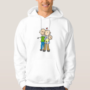 Padres nuevos con camisetas y regalos para bebés
