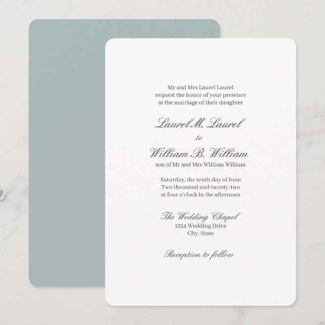 Padres verde azulados de la invitación a la boda d (Anverso / Reverso)