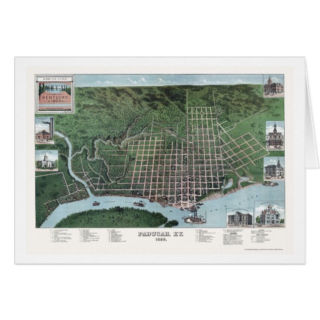 Paducah, mapa panorámico de KY - 1889 (Anverso (Horizontal))
