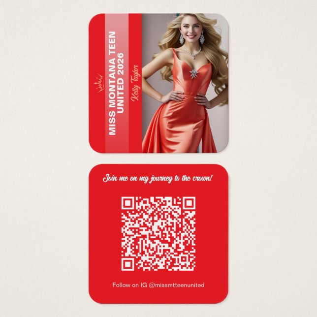 Pageant Titleholder Profile Card | Color Pop Red (Anverso y reverso)