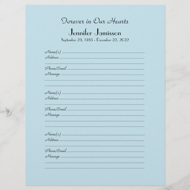 Página Azul pálido o Relleno de libros en memoria  (Anverso)