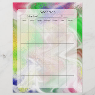 Página Calendario en blanco, diseño de colores dif