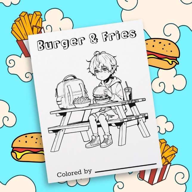 Página Color Me para los niños | Anime Boy Burger  (Subido por el creador)