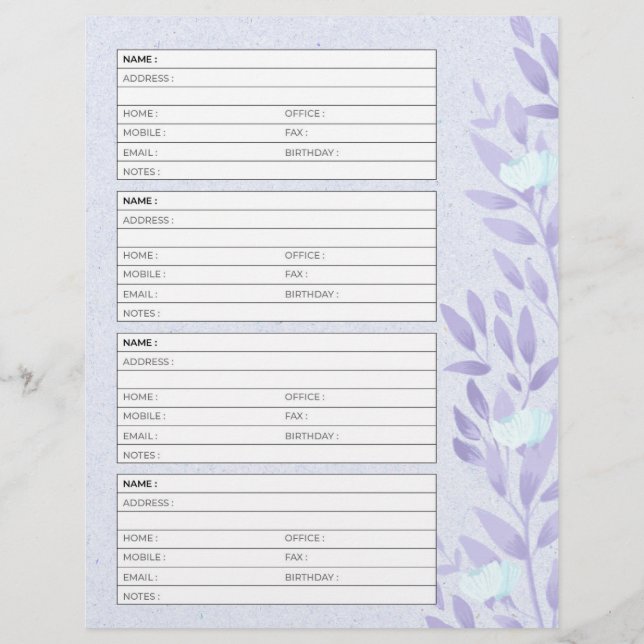 Página de agenda vintage lavanda (Reverso)