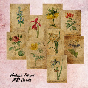 Página de cartón de tarjetas ATC de Flor de Vintag