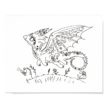 Página de color de dragón de bebé de arte folclóri