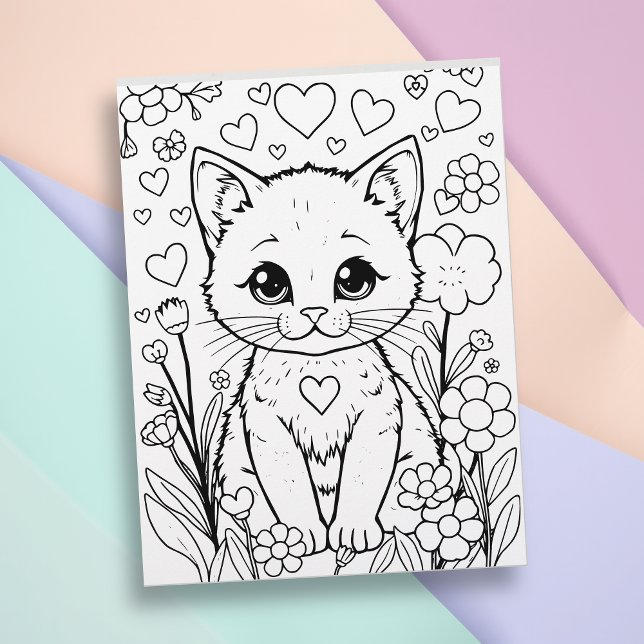 Página de color de gato en flores (Subido por el creador)