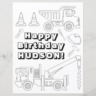 Página de Coloración de Cumpleaños de Construcción