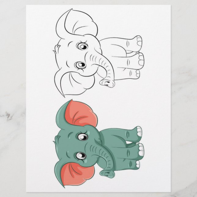 Página de colorear de elefante lindo (Anverso)