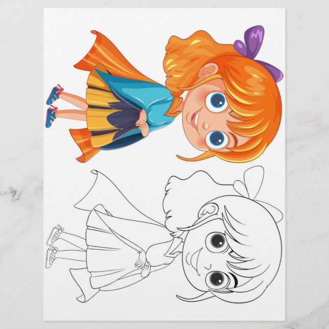 Página de colorear de niña linda (Anverso)