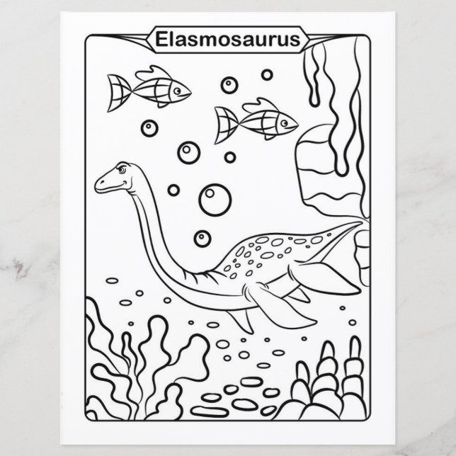 Página de Colores de Dinosaurios - Elasmosaurus (Anverso)