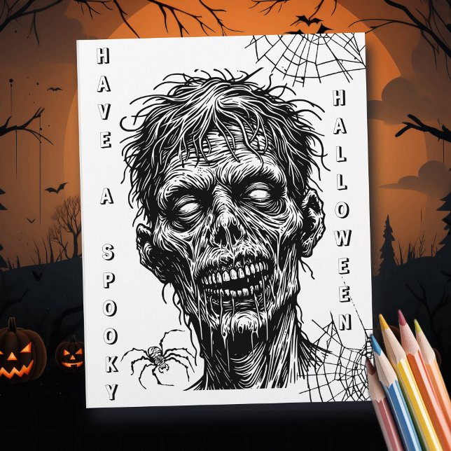 Página de Colores de Halloween Zombie y Spider (Subido por el creador)