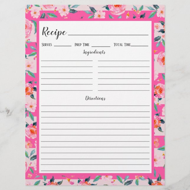 Página de enlace de receta de rayas florales rosad (Anverso)