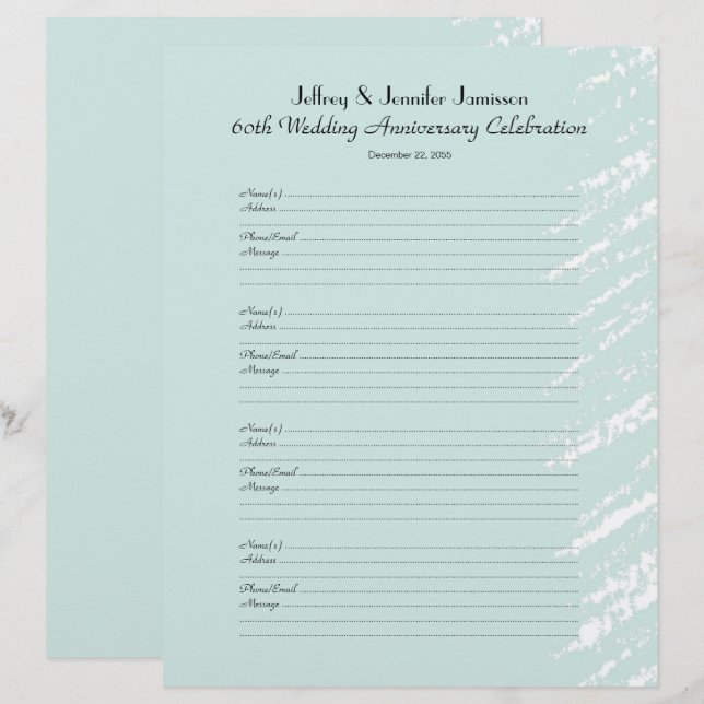 Página de firma del libro de invitados de la fiest (Anverso / Reverso)