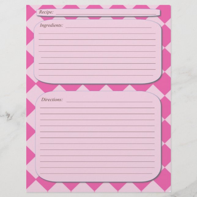 Página de la receta rosa a cuadros (Anverso)