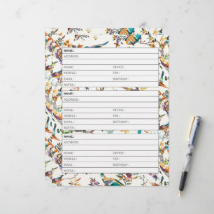Página de libreta de direcciones de pájaros vintag
