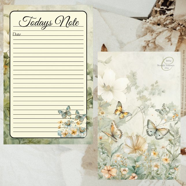 Página de notas del ligador de mariposas azules de (Cottagecore Blue Butterflies Binder Note Page featuring blue butterflies on a wildflower background.)