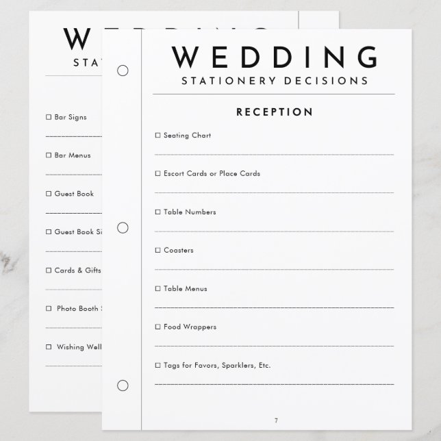 Página de Papelería de Boda de Recepción Minimalis (Anverso / Reverso)
