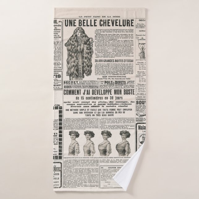 Página de periódico con publicidad antigua (Toalla de baño)