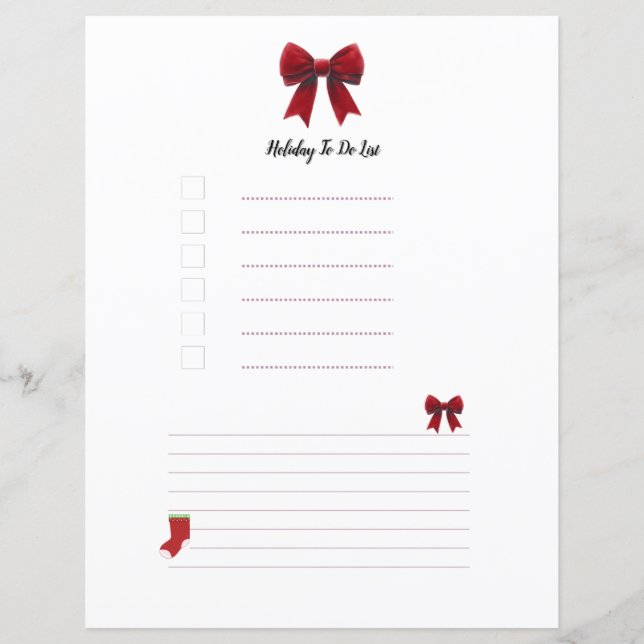 Página de planificación de lazo rojo de Navidad (Anverso)