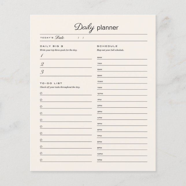 Página de planificación diaria (Anverso)