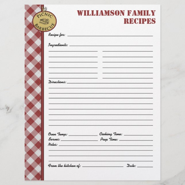 Página de Receta de Personalizado de Picnic Barbec (Anverso)