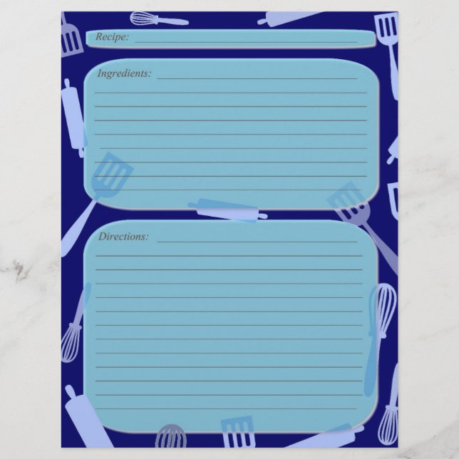 Página de receta de utensilios de cocina de tonos  (Anverso)