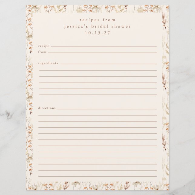 Página de Receta Personalizada de Floral de Boho R (Anverso)