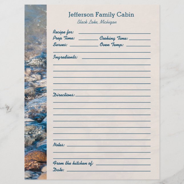 Página de recetas de la Casa del Lago personalizad (Anverso)