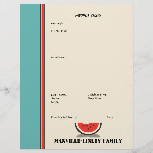 Página de recetas de Personalizado de la franja de (Anverso)