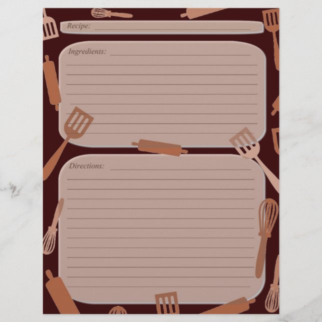 Página de recetas de utensilios de cocina marrón (Anverso)