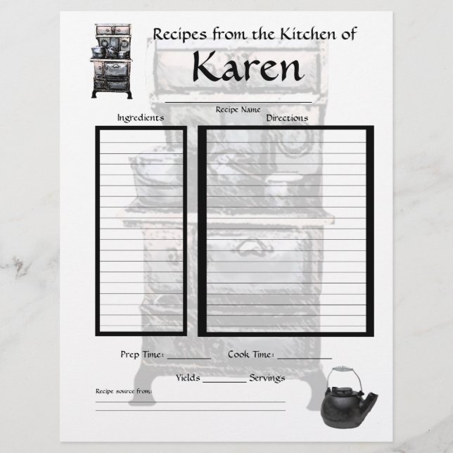 página de recetas personalizadas (Anverso)