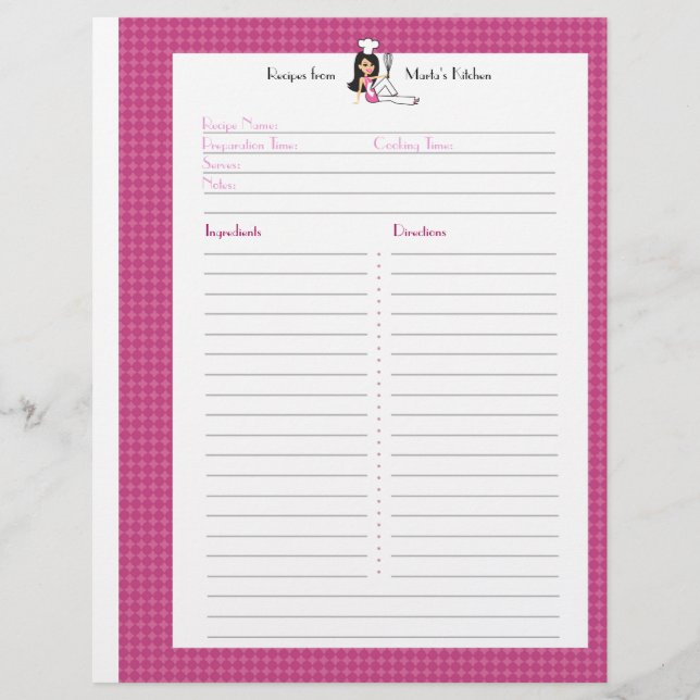 Página de recetas totalmente ilustradas para usuar (Anverso)