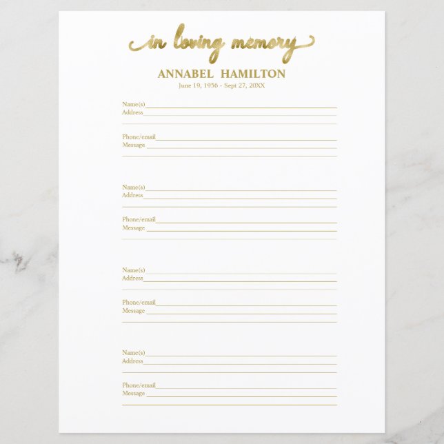 Página de relleno para libro de invitados de funer (Anverso)
