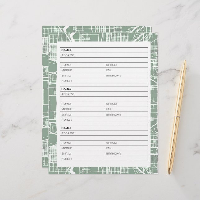 Página del libro de direcciones del mapa de la cal (Anverso/Reverso In Situ)