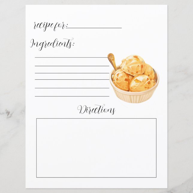 Página del libro de recetas para helados caseros (Anverso)