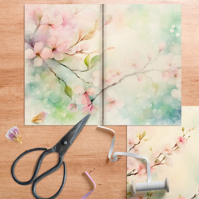 Página Diario de Cerezo en Flor (Cherry blossom journal paper in double page style. Just fold and craft! 
)