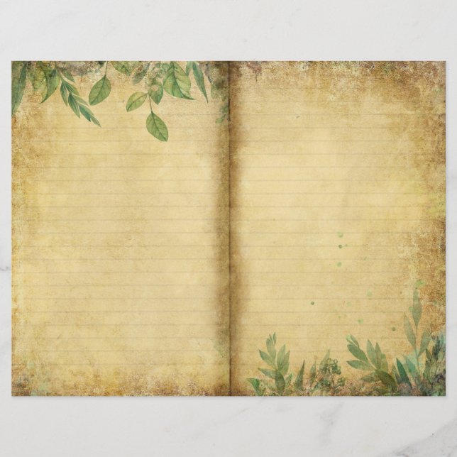 Página Diario Verde de Papel de Vintage (Anverso)