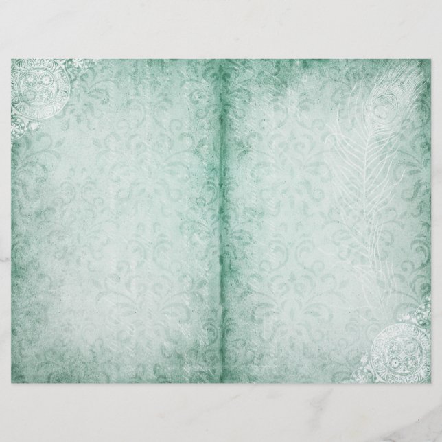 Página Diario Verde Shabby Vintage Feather (Anverso)