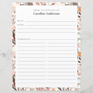Página Elegante Bonito Floral Neutral Borde Receta