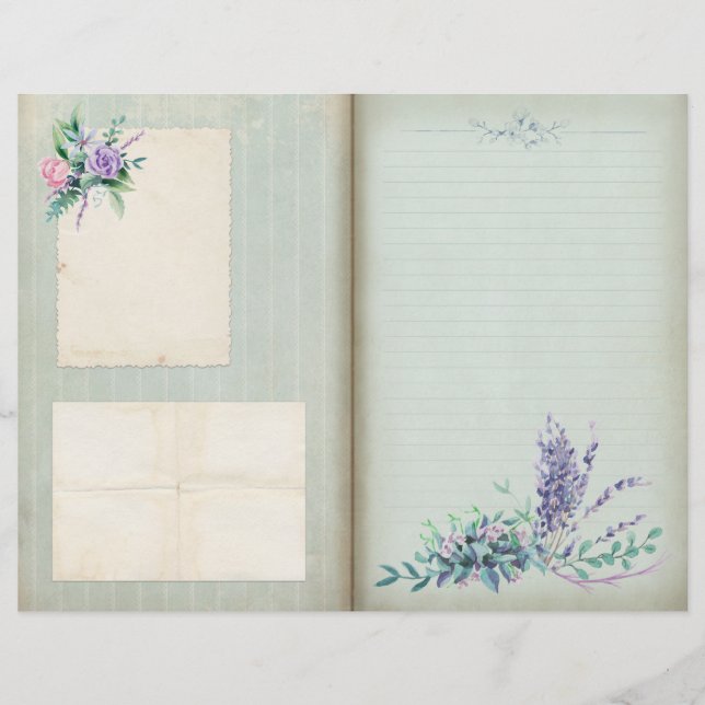 Página Floral Azul Shabby Striped Journal (Anverso)