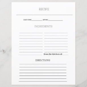 Página Hoja de Cookbook de Recetas Minimalistas Se