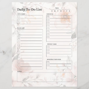 Página Lista De Tareas Diarias (Diseño Floral)