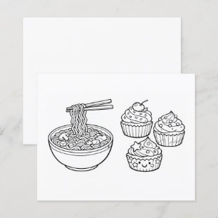 Página para colorear Cupcake Fideos Comida Blanco 