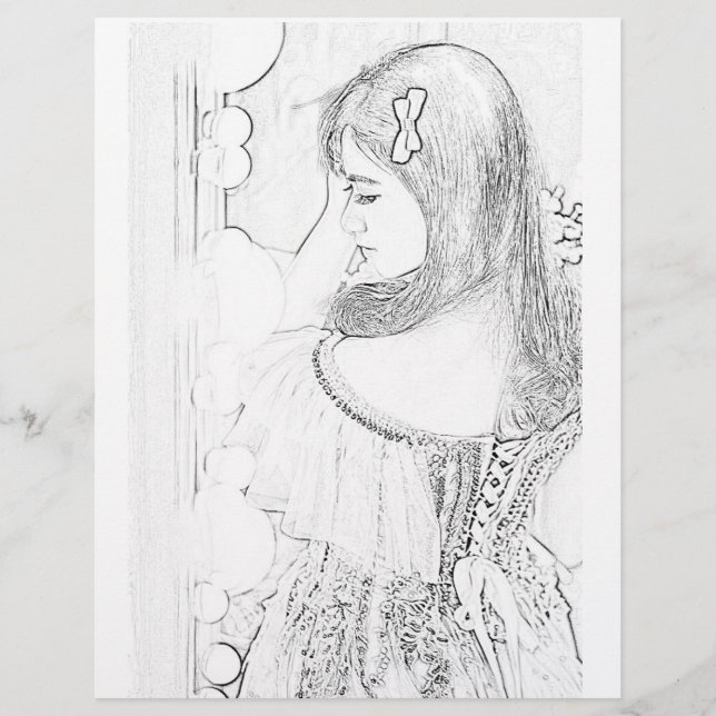 Página para colorear de niña novia linda (Anverso)