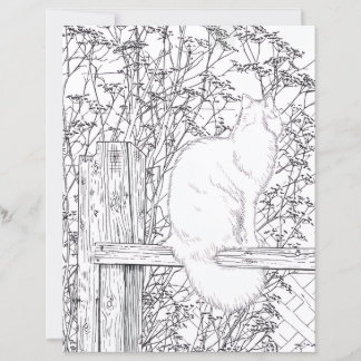 Página para colorear - Gato en la cerca